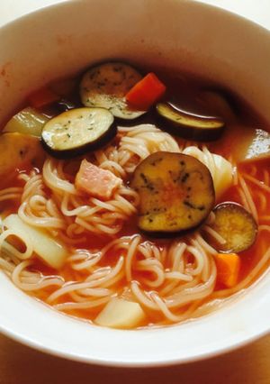 ミネストローネ風 あったかスープそうめん-レシピのメイン写真