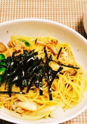 ツナとしめじのめんつゆバターパスタ-レシピのメイン写真