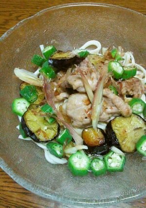 茄子とオクラの焼肉うどん-レシピのメイン写真