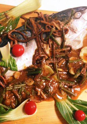 麻婆山菜がけ☆ヤズのふっくら姿蒸し-レシピのメイン写真