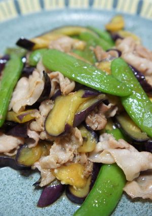 スナップえんどう・なす・豚肉の炒め物-レシピのメイン写真