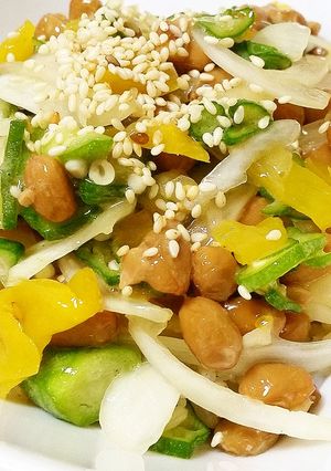 納豆丼(オクラ・新玉ねぎ・たくあん)-レシピのメイン写真