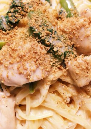チキンと小松菜の味噌ゴマクリームパスタ-レシピのメイン写真