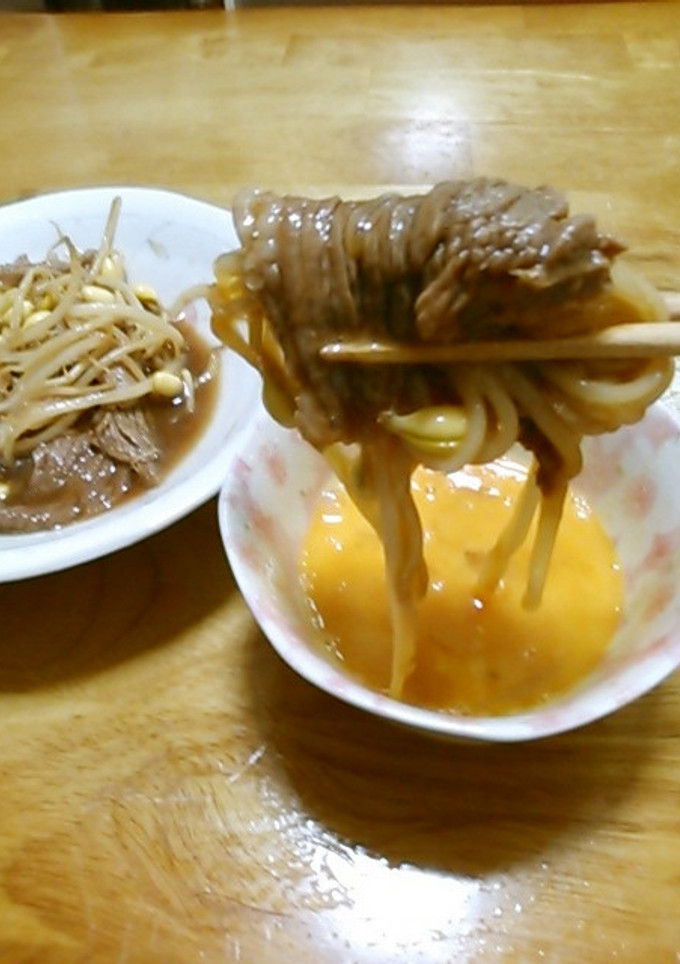 牛肉と大豆もやしのすき焼き風☆生卵で-レシピのメイン写真