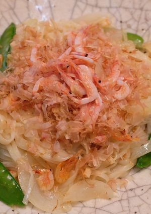 釜あげ桜えびと絹さやの油そうめん-レシピのメイン写真