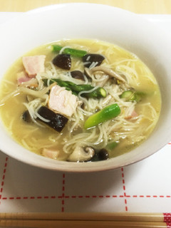 アスパラときのこの和風スープそうめん-レシピのメイン写真