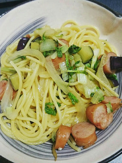 茄子と菜っ葉の和風パスタ-レシピのメイン写真