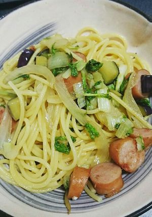 茄子と菜っ葉の和風パスタ-レシピのメイン写真
