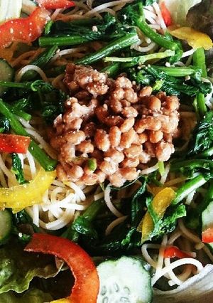 菜の花と納豆の彩りサラダスパゲッティ-レシピのメイン写真