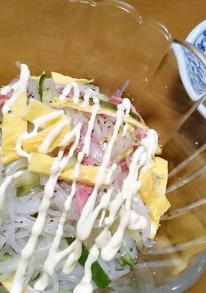マロニー+ハム 三杯酢とマヨどっち?-レシピのメイン写真
