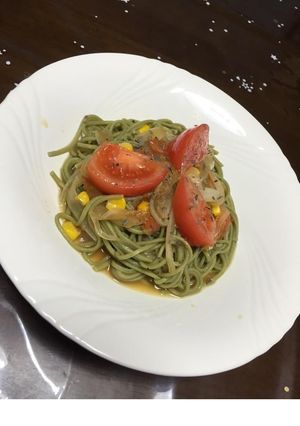 トマトパスタ風の茶そば-レシピのメイン写真