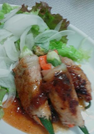 梅干しで旨～い！オクラと人参の肉巻き☆-レシピのメイン写真