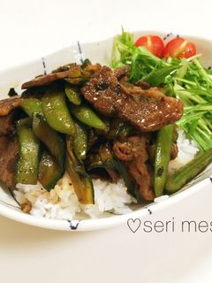 夏バテ予防!きゅうりと牛肉の照り焼き丼★-レシピのメイン写真