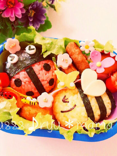 キャラ弁♡てんとう虫とミツバチの春弁♪♪-レシピのメイン写真