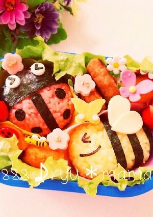 キャラ弁♡てんとう虫とミツバチの春弁♪♪-レシピのメイン写真