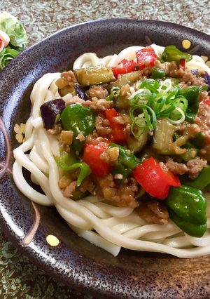 夏野菜たっぷり肉味噌うどん-レシピのメイン写真