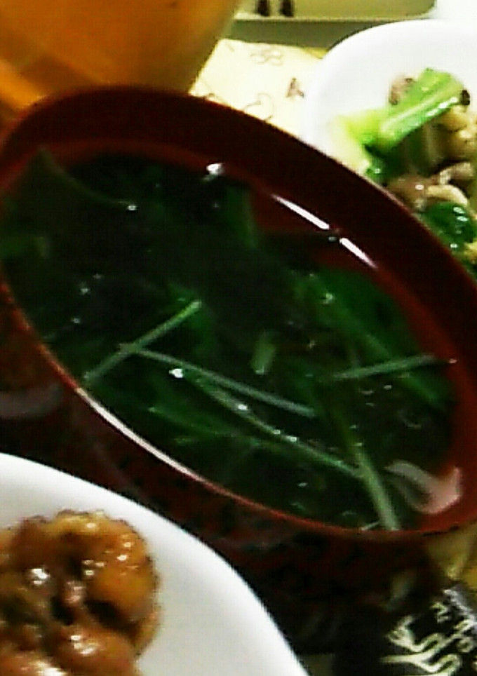 簡単激ウマ！水菜とワカメのお吸い物！-レシピのメイン写真