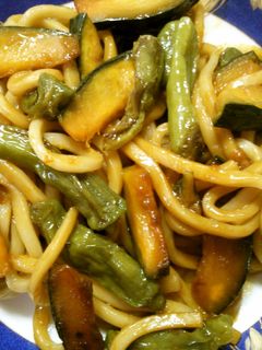 簡単ランチ ししとう カボチャの焼うどん-レシピのメイン写真
