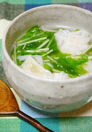 シャキシャキ水菜と海老焼売の塩スープ-レシピのメイン写真