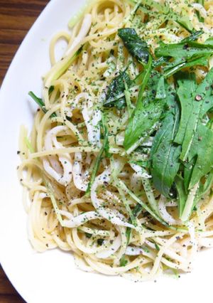 夏に！ポン酢で水菜としらすの冷製パスタ-レシピのメイン写真