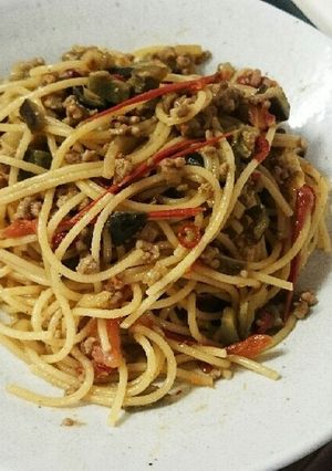茄子トマト挽き肉ペペロンチーノが食べたい-レシピのメイン写真