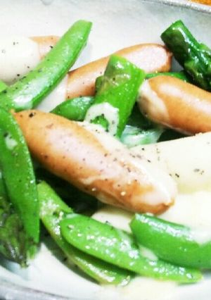 スナップエンドウとアスパラのチーズ焼き-レシピのメイン写真