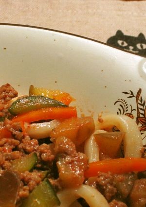 まろやかトマト味☆茄子ひき肉の焼きうどん-レシピのメイン写真