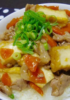 豚こま×厚揚げ♡めんつゆでさっぱり丼-レシピのメイン写真
