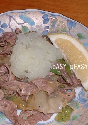 牛肉レタス炒め　大根おろし＆レモン添え-レシピのメイン写真
