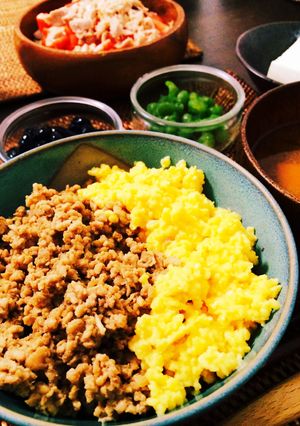 香ばし鶏そぼろとふわふわ卵の二色丼-レシピのメイン写真