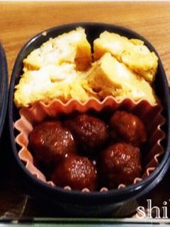 ミートボール卵焼きピーマンじゃこ炒め弁当-レシピのメイン写真