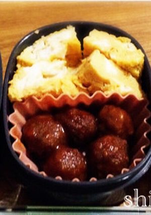 ミートボール卵焼きピーマンじゃこ炒め弁当-レシピのメイン写真