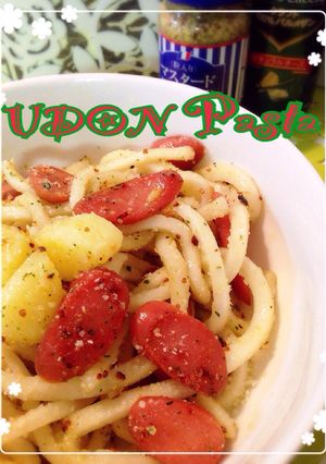 パスタ屋さんの太麺生パスタをうどんで再現-レシピのメイン写真