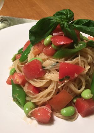 トマトと枝豆、えんどう豆の冷製塩糀パスタ-レシピのメイン写真