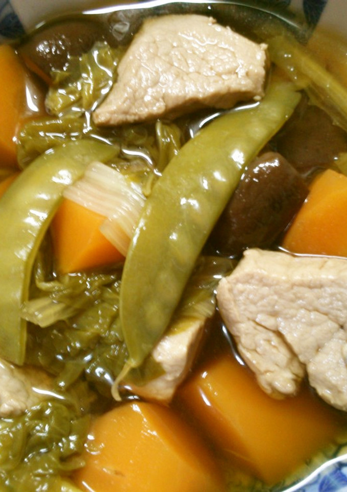 簡単！ 和食 豚肉 山東菜 絹さやの煮物-レシピのメイン写真