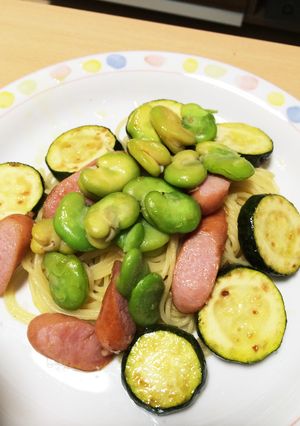 ズッキーニとそらまめとソーセージのパスタ-レシピのメイン写真