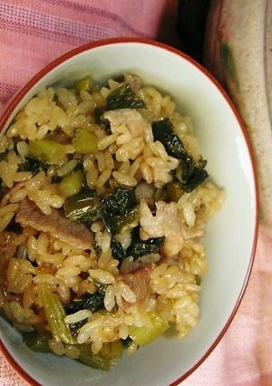 土鍋でご飯♪野沢菜の炊き込み-レシピのメイン写真