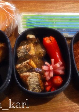 なす厚揚げ蛸ソーセージ花おにぎりお弁当-レシピのメイン写真