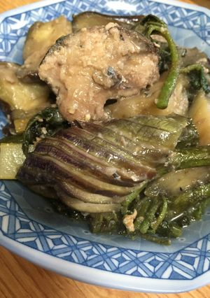 鯖缶と茄子と山うどの味噌煮-レシピのメイン写真