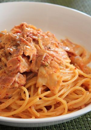 絶品！キムチとベーコンのクリームパスタ-レシピのメイン写真