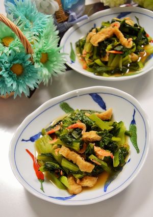 小松菜と油揚げと干しエビの煮浸し-レシピのメイン写真