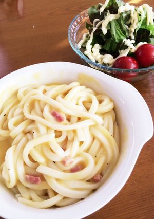 節約＊うどんアレンジ＊カルボナーラ-レシピのメイン写真