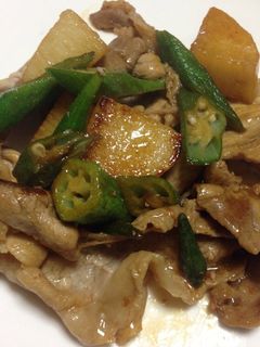 豚肉のオクラと山芋の梅肉醤油炒め-レシピのメイン写真