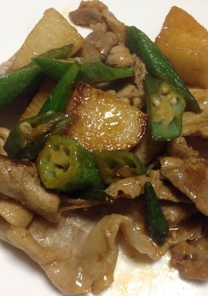 豚肉のオクラと山芋の梅肉醤油炒め-レシピのメイン写真