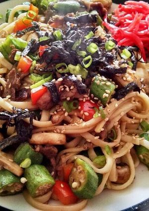オクラとキノコうどん-レシピのメイン写真