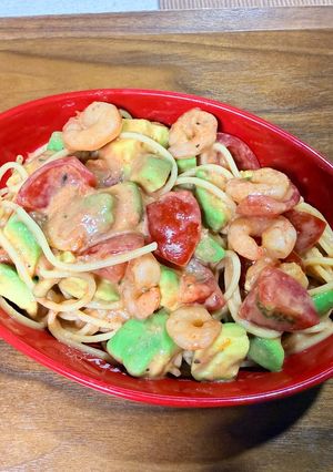 混ぜるだけエビの冷製トマトクリームパスタ-レシピのメイン写真