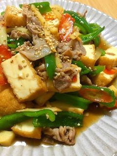 ピーマンと厚揚げの甘辛炒め〜プルコギ風〜-レシピのメイン写真