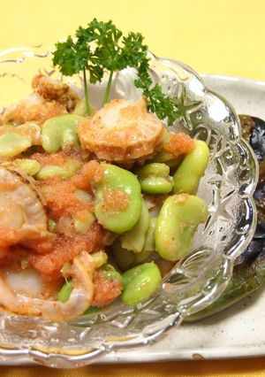 ベビー帆立と空豆の生姜明太子ソース和え-レシピのメイン写真