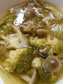 チンゲン菜挽き肉ブロッコリーの中華スープ-レシピのメイン写真