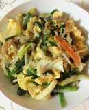 ミックス野菜で卵とニラの炒め物